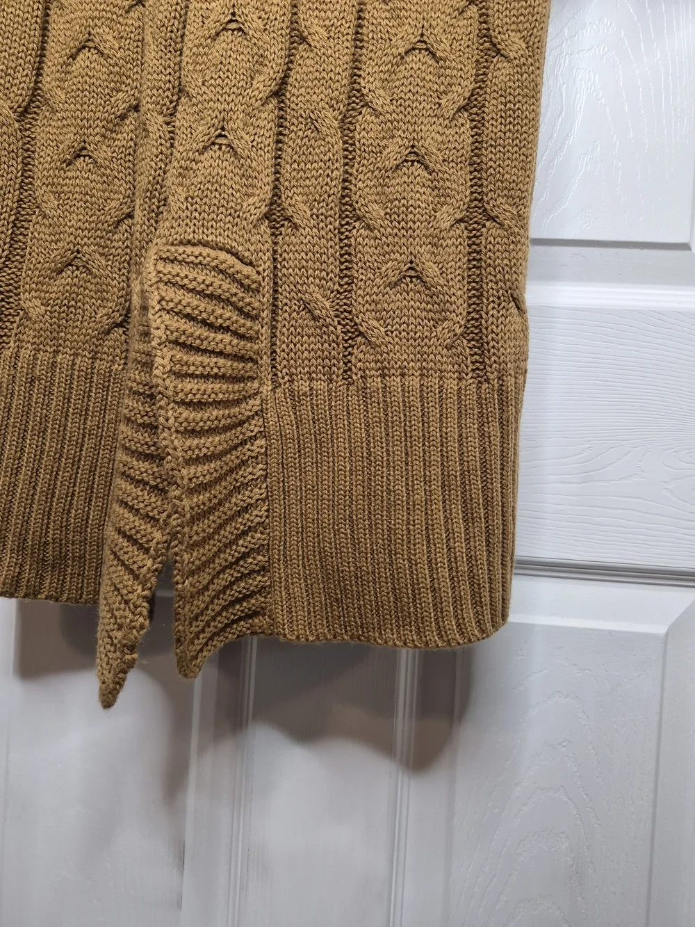 POL Cable-Knit Midi Sweater Dress in Camel Brown Cowl Neck Small
